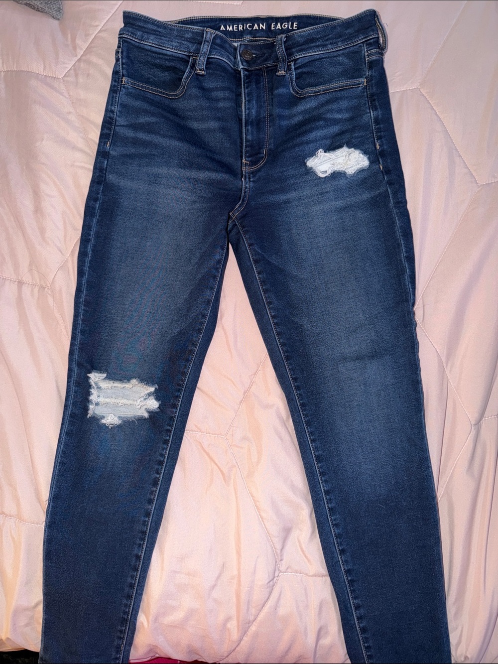 American Eagle Outfitters Super High Rise Dark Blue Ripped Skinny Jegging